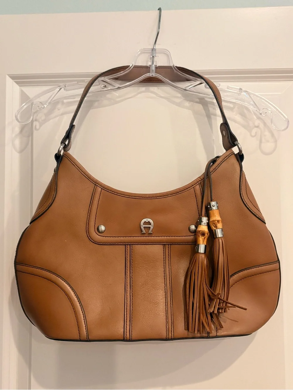 Etienne Aigner Tan Leather Hobo with Tassel Detail - Picture 1 of 8